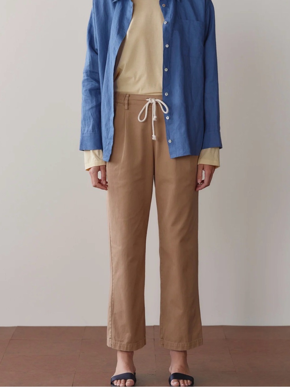 DONNI. Chino Drawstring Crop Pant - Khaki, Small